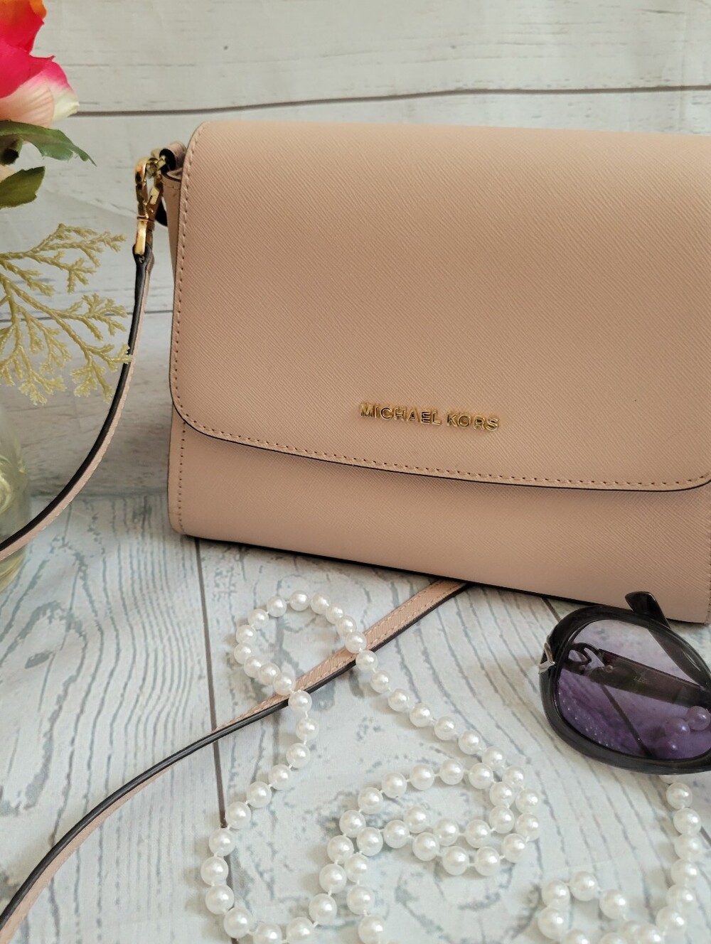 Michael Kors Small Leather Sofia Blush Pink Crossbody Bag Satchel